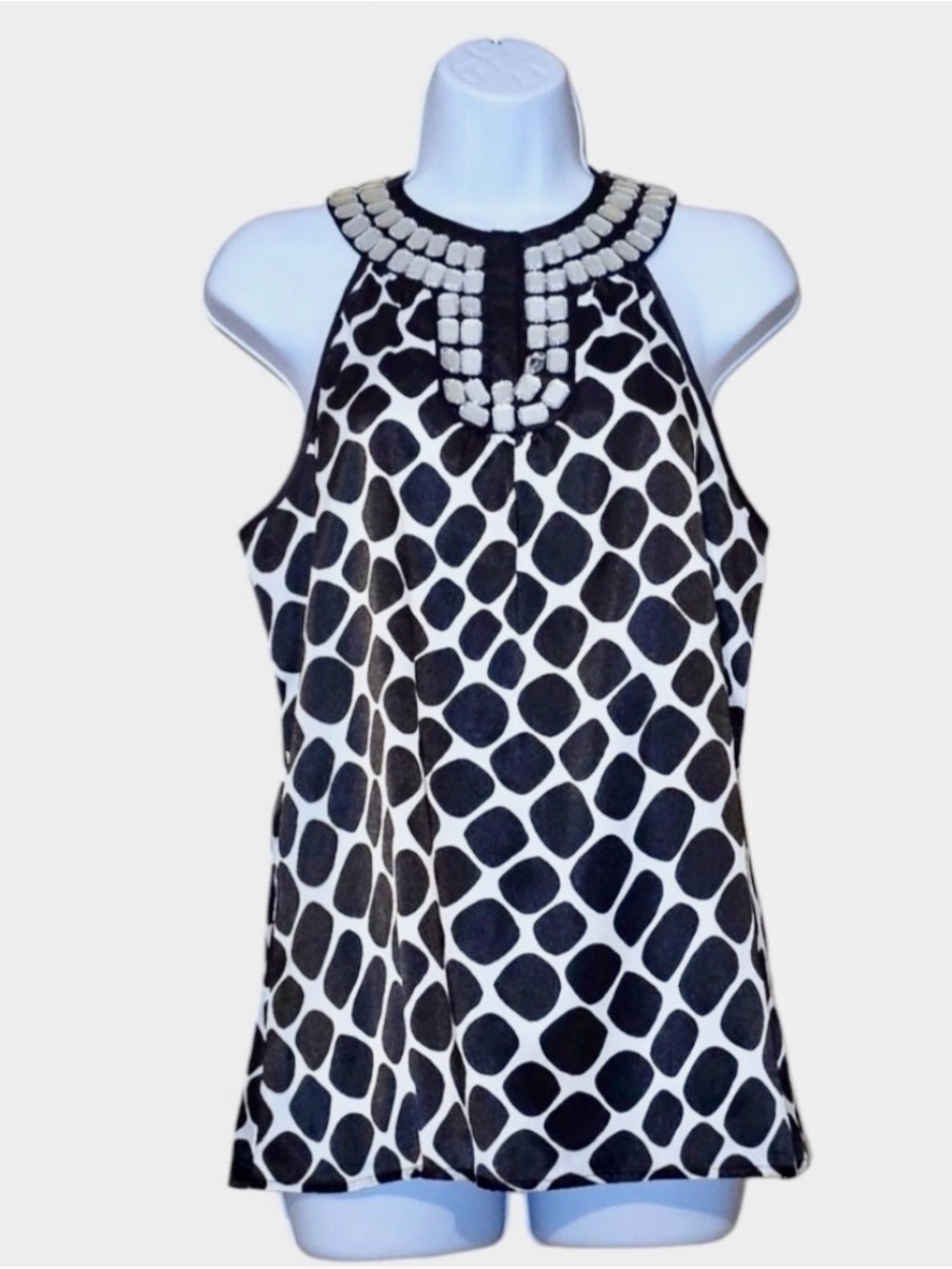 Michael Kors Y2K Beaded Unique Sleeveless Halter Top | Black & White | Size 2 P - Picture 1 of 6